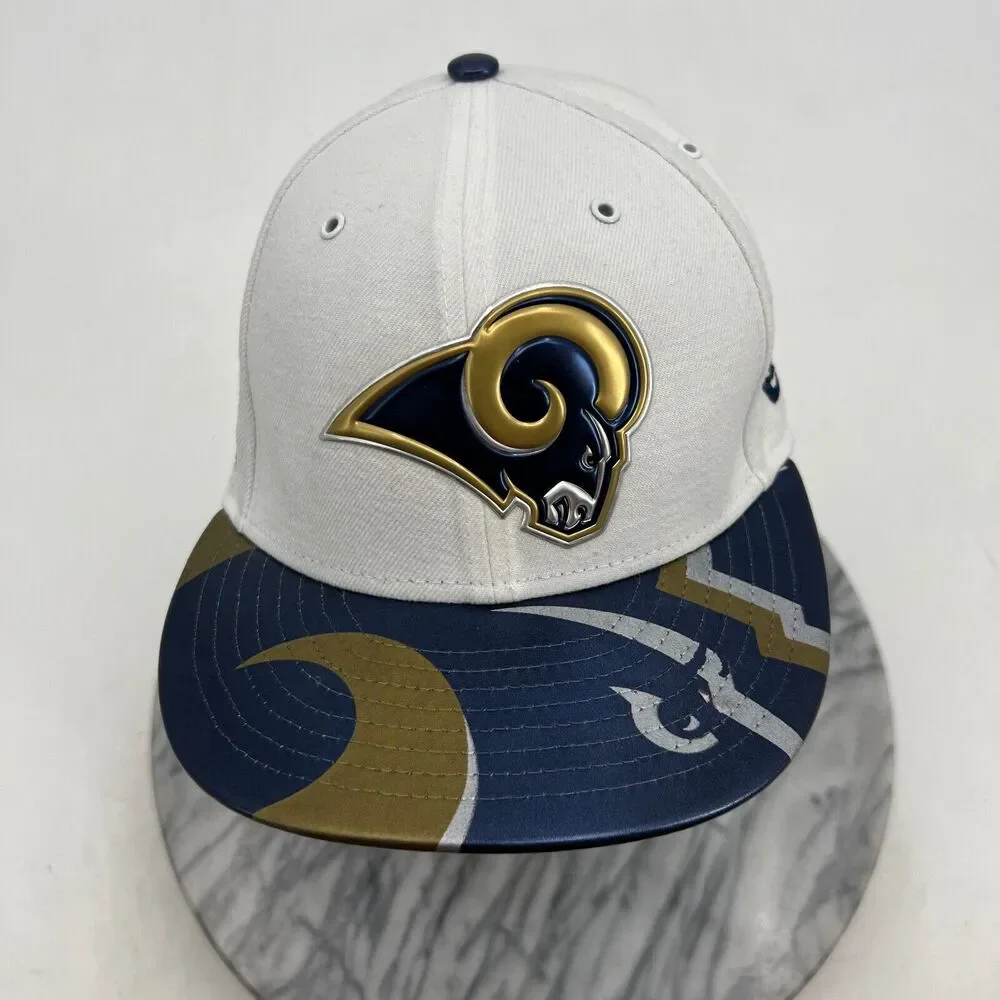 New Era Los Angels Rams Mens 7 1/4‎ 59Fifty Fitted Embossed Logo PU Bill Cap